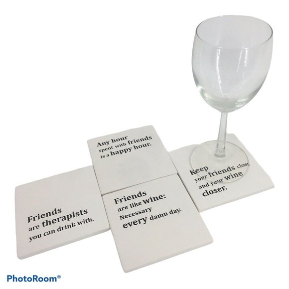 Wine & Friends Tile Coaster Gift Set Hallmark Designs Tiki Bar Ware - Picture 1 of 6